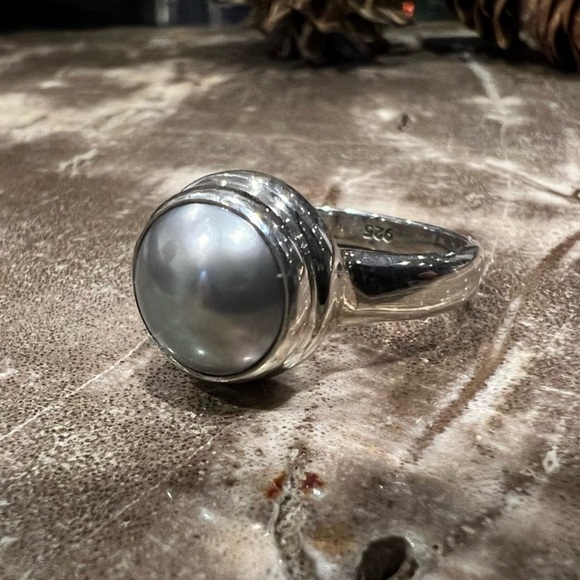 Brand New Authentic 925 Bali Silver Natural Cultivated Grey Pearl Ring size 7 - Picture 2 of 3